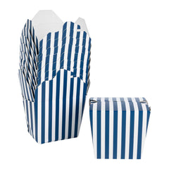 Bio Tek 16 oz Square Blue and White Stripe Paper Noodle Take Out Container - 3 1/2