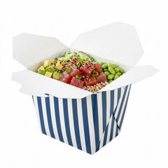 Bio Tek 16 oz Square Blue and White Stripe Paper Noodle Take Out Container - 3 1/2
