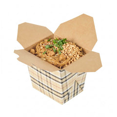 Bio Tek 16 oz Square Plaid Paper Noodle Take Out Container - 3 1/2