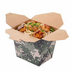 Bio Tek 16 oz Square Camouflage Paper Noodle Take Out Container - 3 1/2