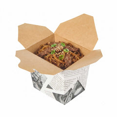 Bio Tek 16 oz Square Newsprint Paper Noodle Take Out Container - 3 1/2