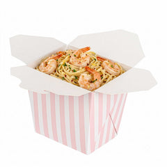 Bio Tek 16 oz Square Pink and White Stripe Paper Noodle Take Out Container - 3 1/2
