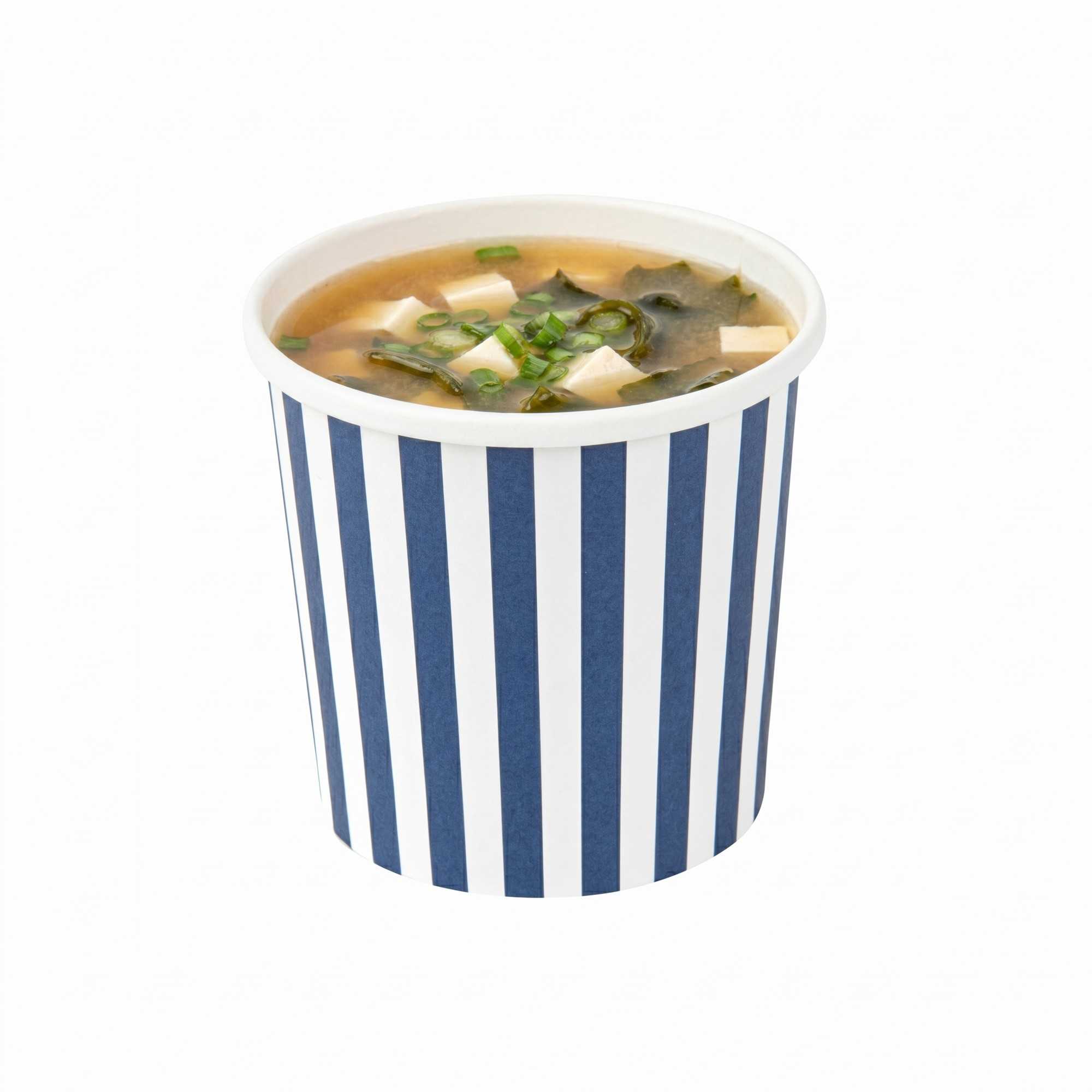 Bio Tek 12 oz Round Blue and White Stripe Paper Soup Container - 3 1/2" x 3 1/2" x 3 1/2" - 200 count box