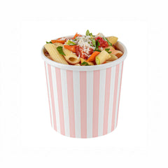 Bio Tek 12 oz Round Pink and White Stripe Paper Soup Container - 3 1/2