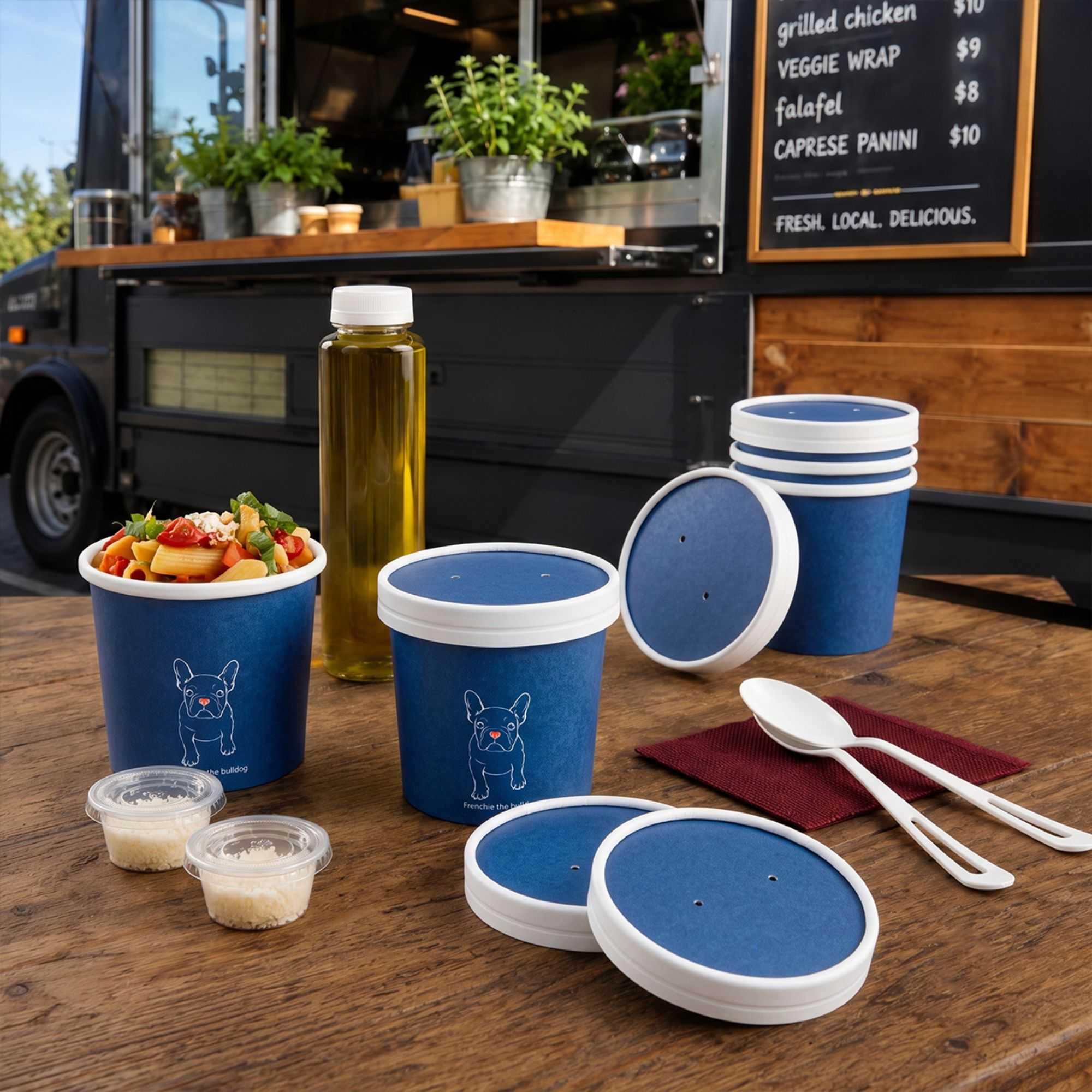 Bio Tek Round Blue and White Stripe Paper Soup Container Lid - Fits 12 oz - 200 count box