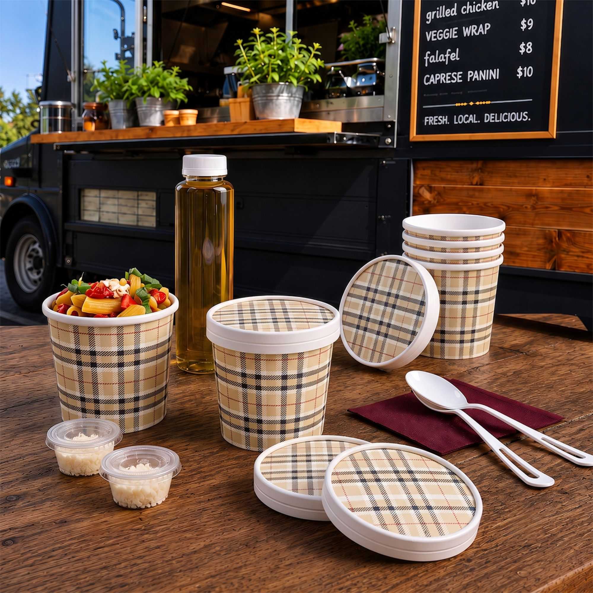 Bio Tek Round Plaid Paper Soup Container Lid - Fits 12 oz - 200 count box