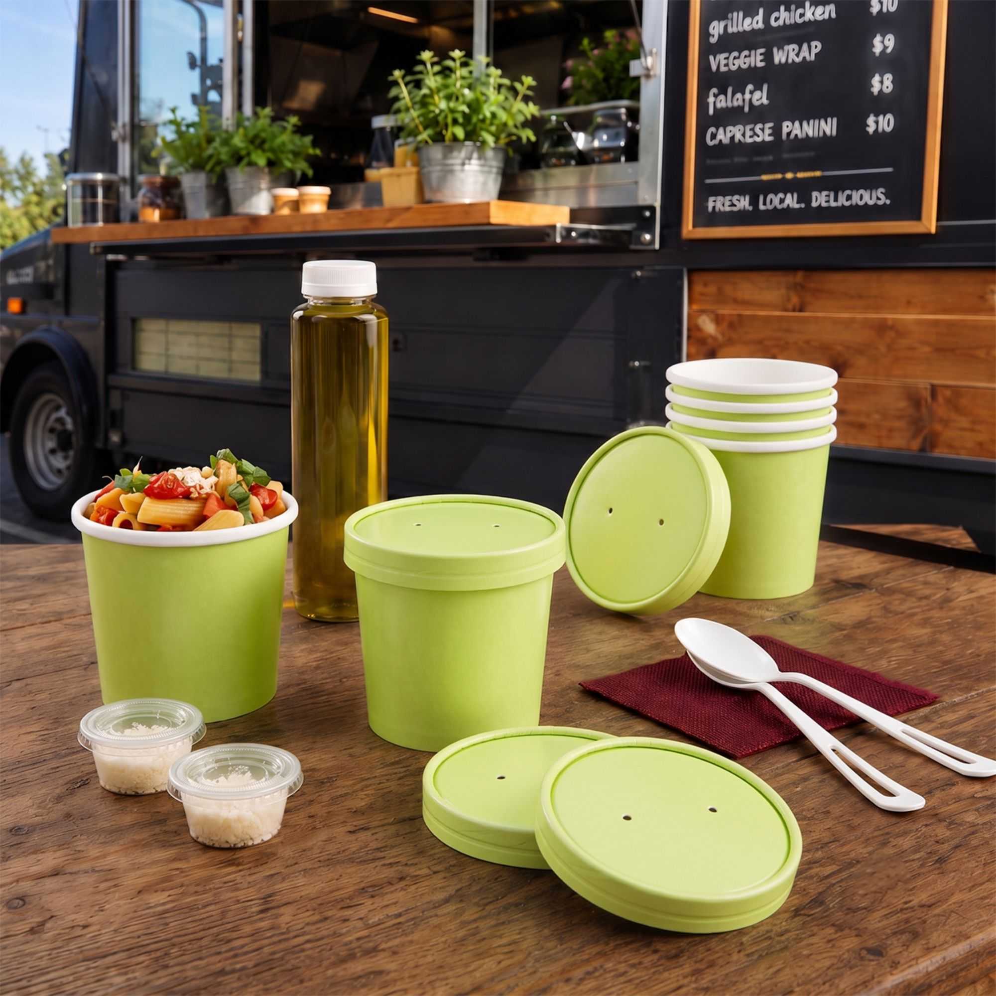 Bio Tek Round Eco Green Paper Soup Container Lid - Fits 12 oz - 200 count box