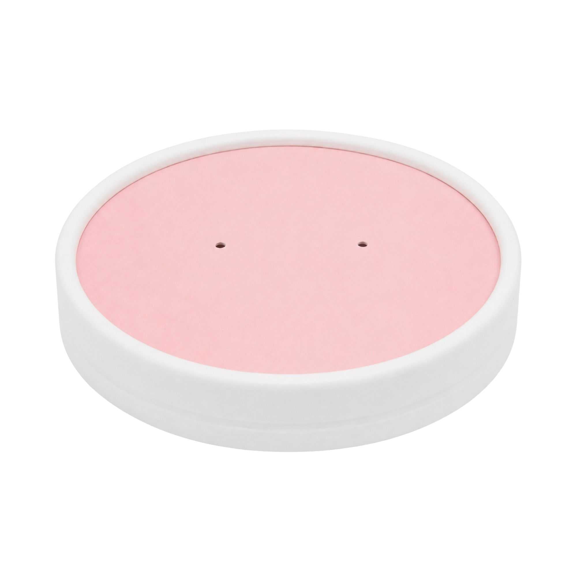 Bio Tek Round Pink and White Stripe Paper Soup Container Lid - Fits 12 oz - 200 count box