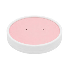 Bio Tek Round Pink and White Stripe Paper Soup Container Lid - Fits 12 oz - 25 count box
