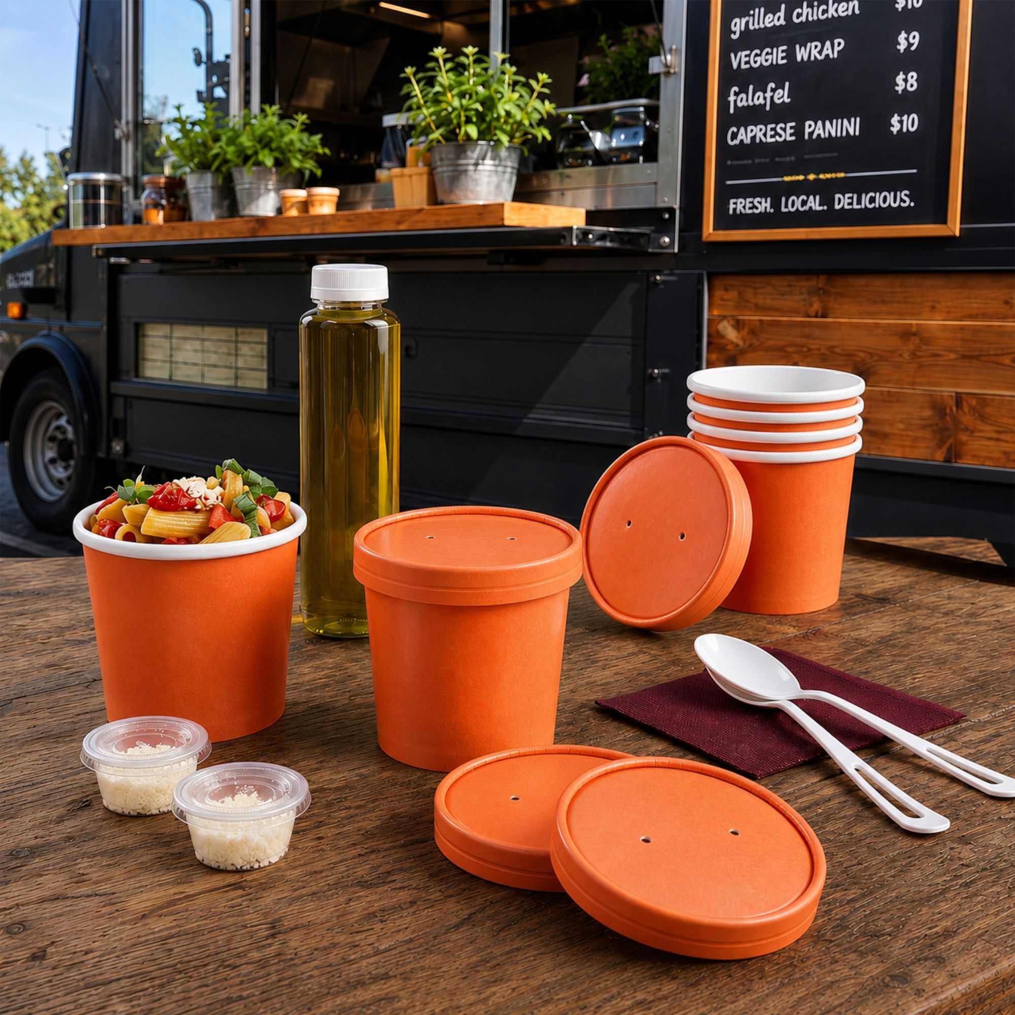 Bio Tek Round Tangerine Orange Paper Soup Container Lid - Fits 12 oz - 200 count box