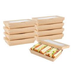 Cafe Vision 34 oz Rectangle Kraft Paper Large Take Out Container - 8 1/2
