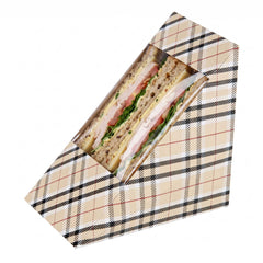 Cafe Vision Triangle Plaid Paper Large Sandwich Box - 4 3/4