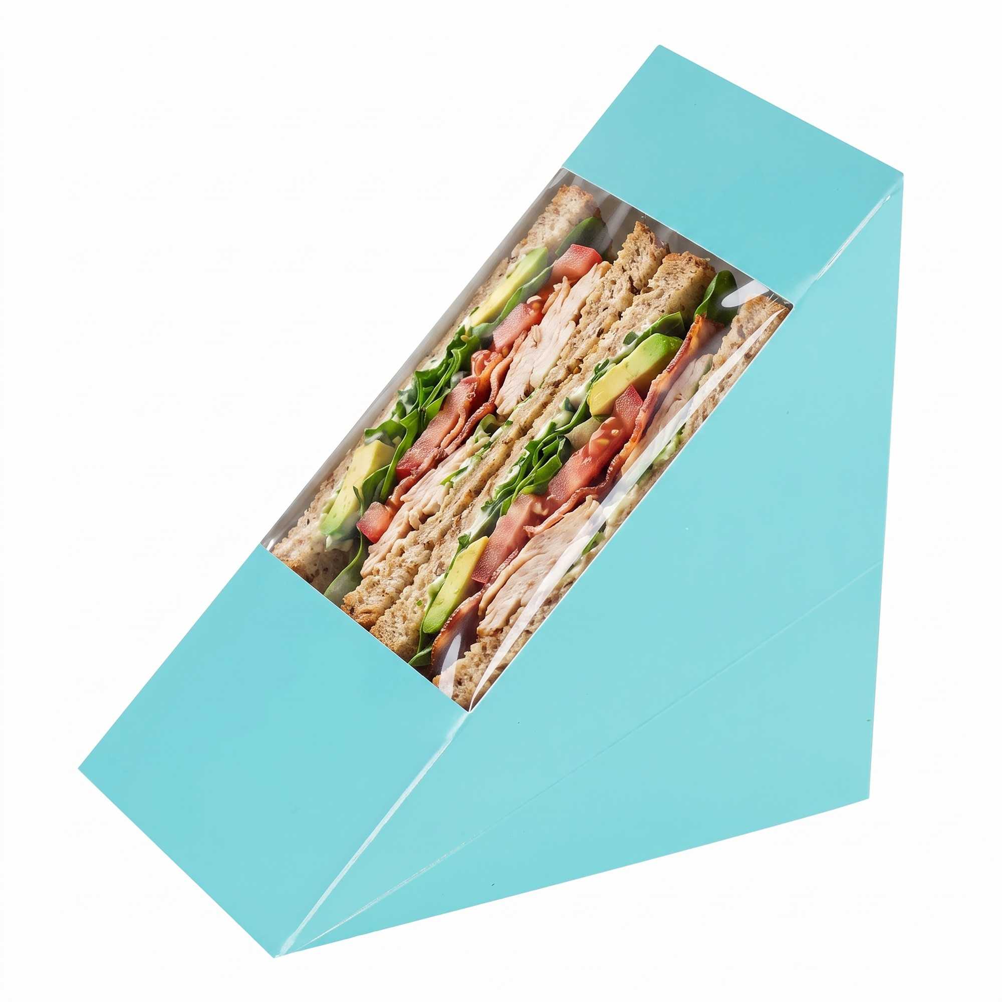 Cafe Vision Triangle Turquoise Paper Large Sandwich Box - 4 3/4" x 4 3/4" x 3 1/4" - 200 count box