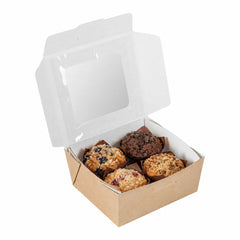 Cafe Vision 41 oz Rectangle Kraft Paper Large Bio Take Out Container - Two Windows - 5 1/4