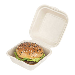 Pulp Tek 15 oz Square White Sugarcane / Bagasse Clamshell Container - 6