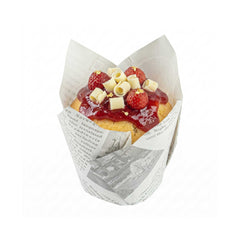 Panificio 3.5 oz Tulip Newsprint Paper Tall Baking Cup - 3 1/4