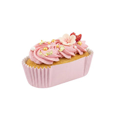 Panificio 1 oz Elliptical Pink Paper Regular Baking Cup - Ridged - 3 1/2