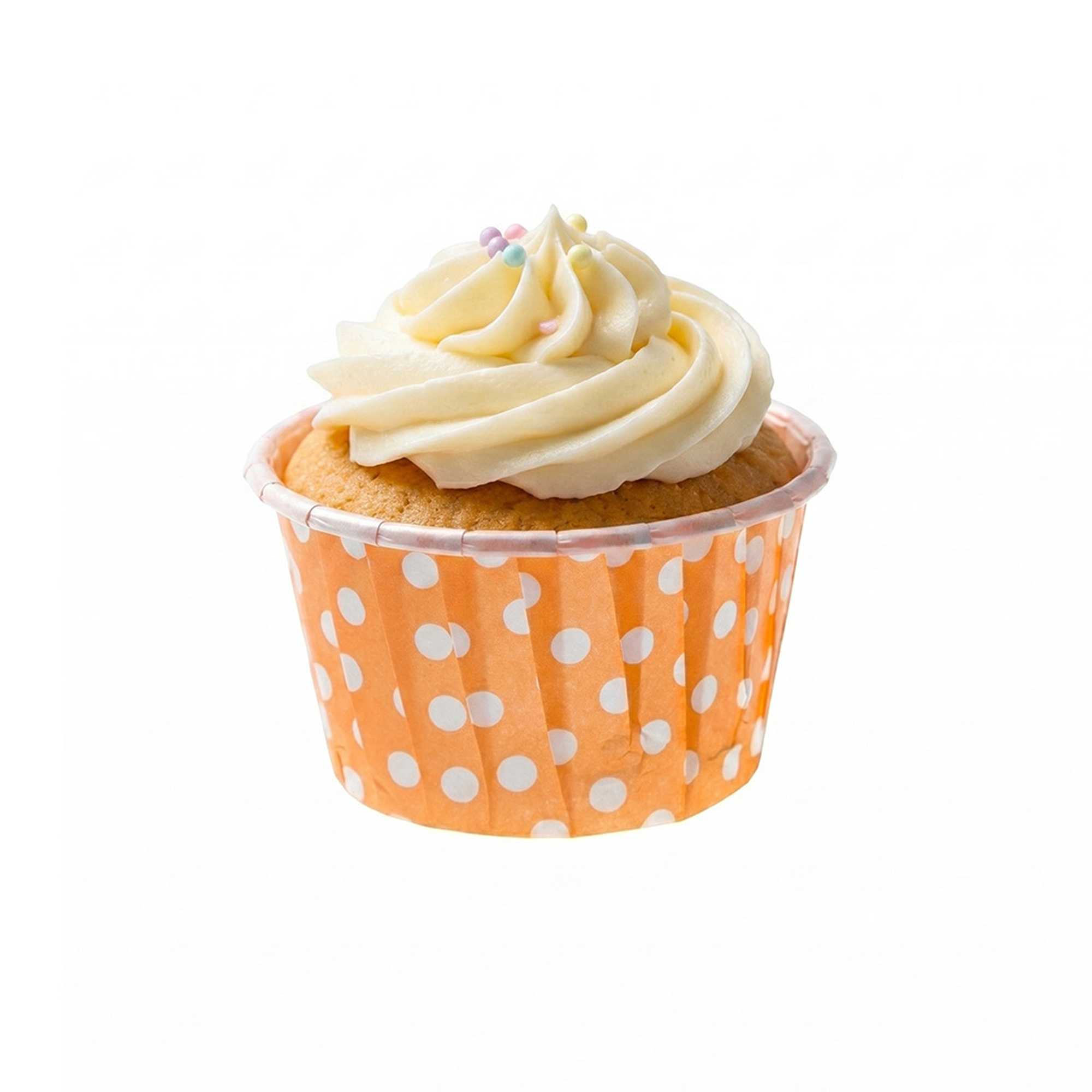 Panificio 1 oz Round Polka-Dotted Hot Orange Paper Small Baking Cup - Pleated - 2" x 2" x 1 1/4" - 200 count box