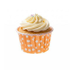 Panificio 1 oz Round Polka-Dotted Hot Orange Paper Small Baking Cup - Pleated - 2