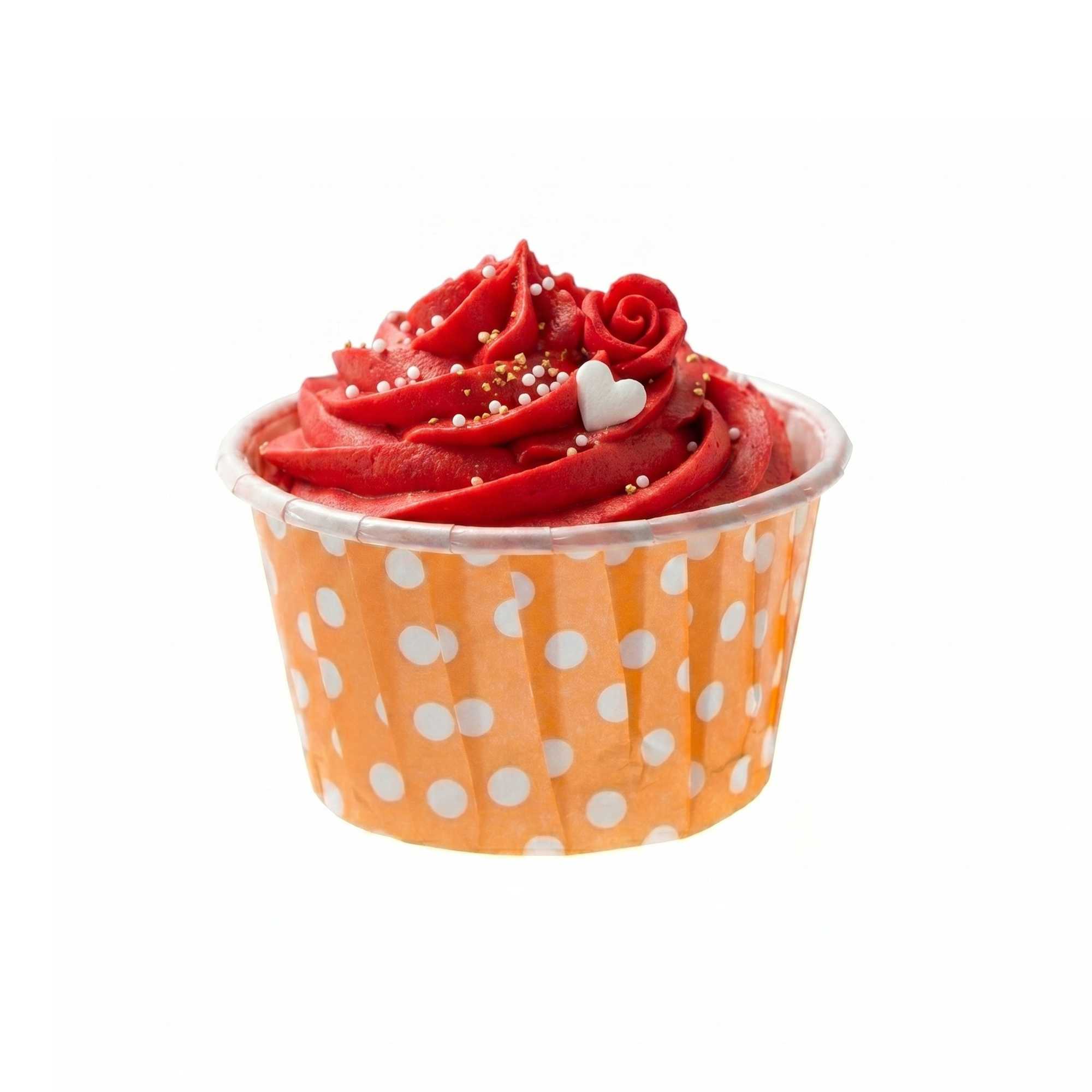 Panificio 2 oz Round Polka-Dotted Hot Orange Paper Medium Baking Cup - Pleated - 2 1/4" x 2 1/4" x 1 1/2" - 200 count box
