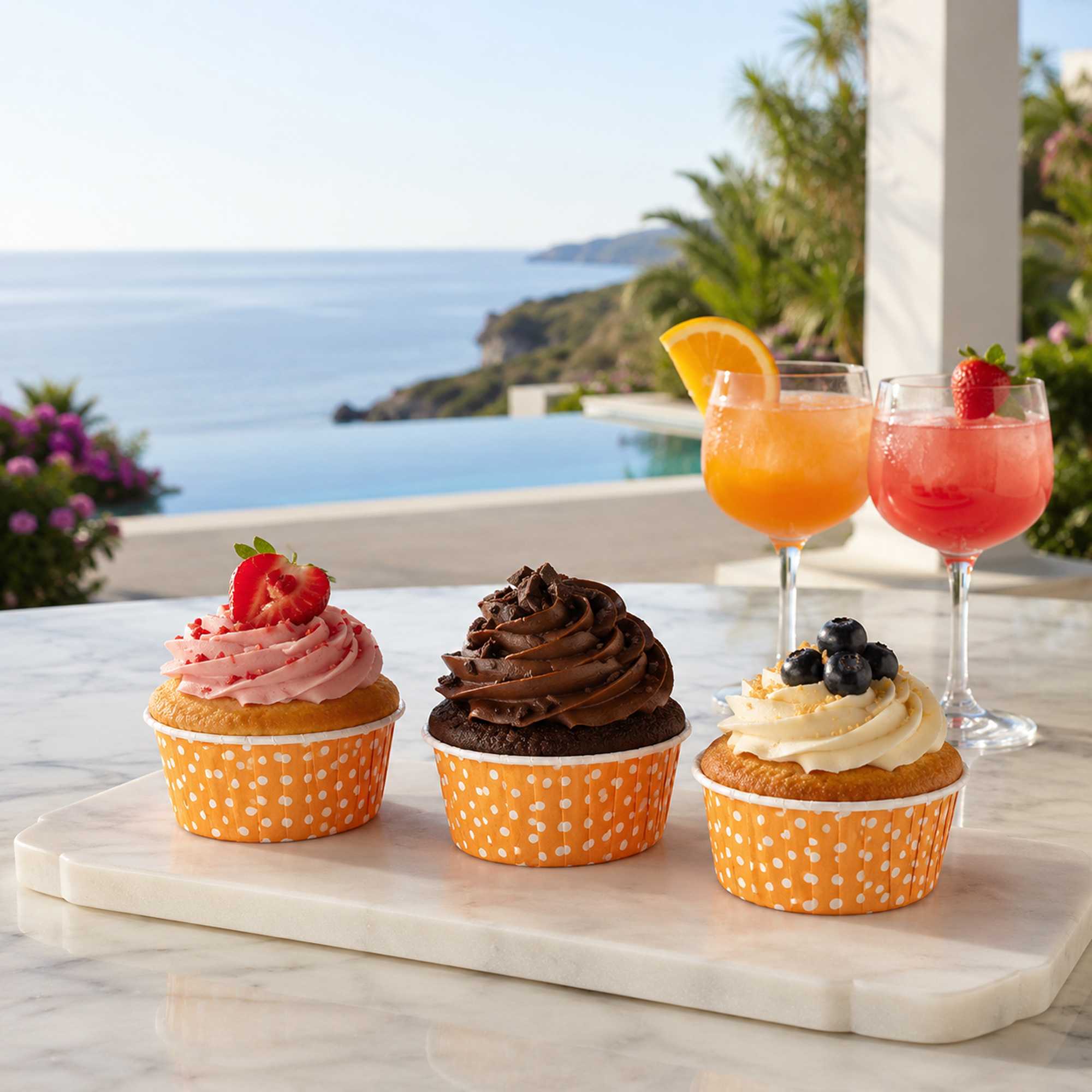Panificio 5 oz Round Polka-Dotted Hot Orange Paper Large Baking Cup - Pleated - 3 3/4" x 3 3/4" x 1 1/2" - 200 count box