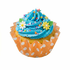 Panificio 0.4 oz Round Polka-Dotted Hot Orange Paper Mini Baking Cup - Flared - 2