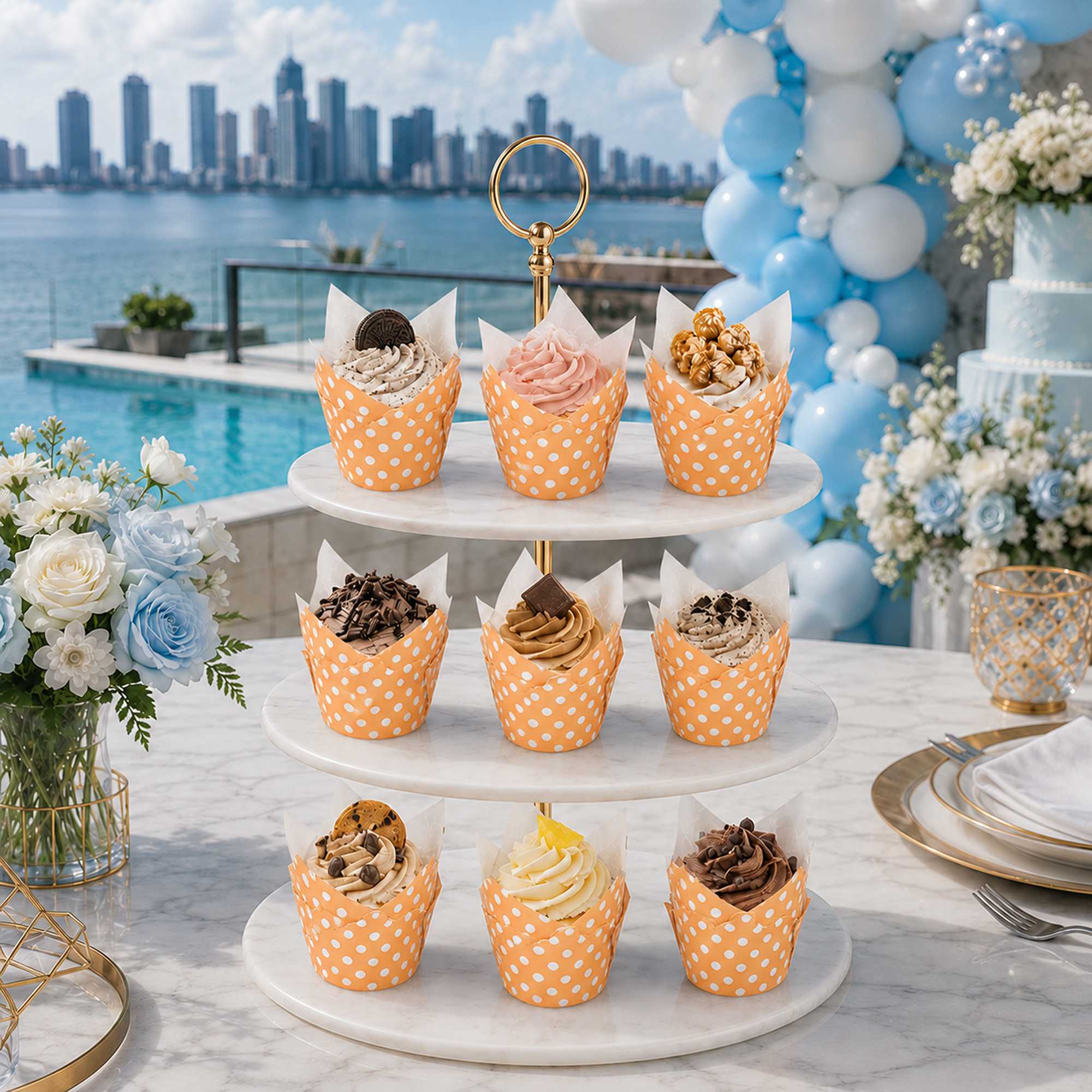 Panificio 2 oz Tulip Polka-Dotted Hot Orange Paper Tall Baking Cup - 3 1/4" x 3 1/4" x 3 1/2" - 200 count box