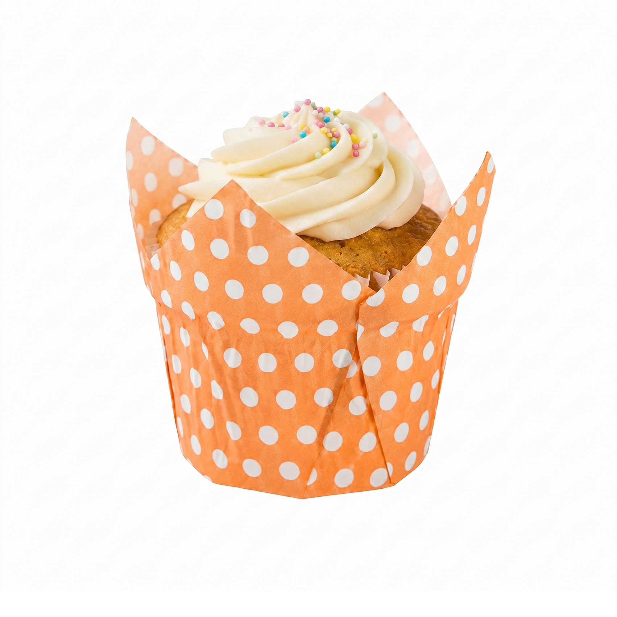 Panificio 1 oz Tulip Polka-Dotted Hot Orange Paper Regular Baking Cup - 3" x 3" x 3" - 200 count box