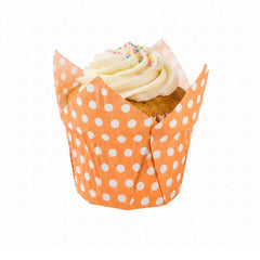 Panificio 1 oz Tulip Polka-Dotted Hot Orange Paper Regular Baking Cup - 3