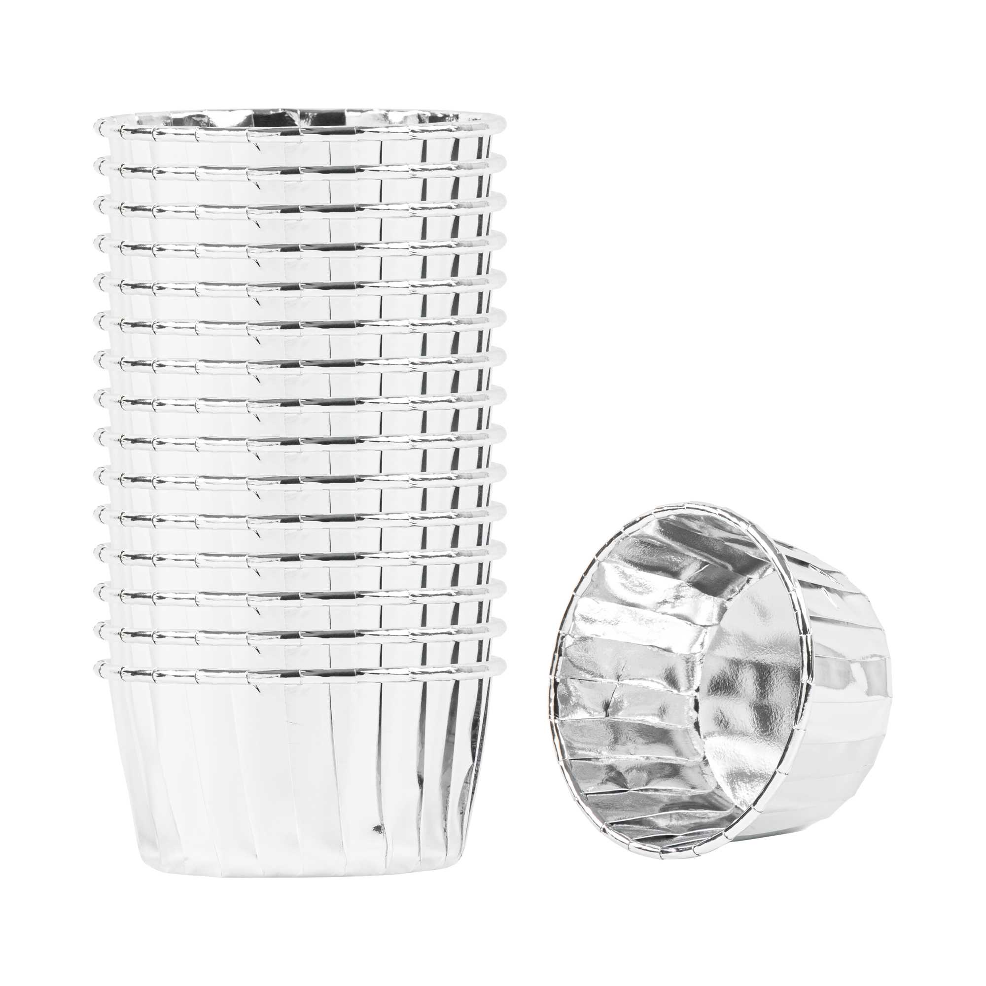 Panificio 5.5 oz Round Metallic Silver Paper Large Baking Cup - Pleated - 3" x 3" x 1 1/2" - 200 count box