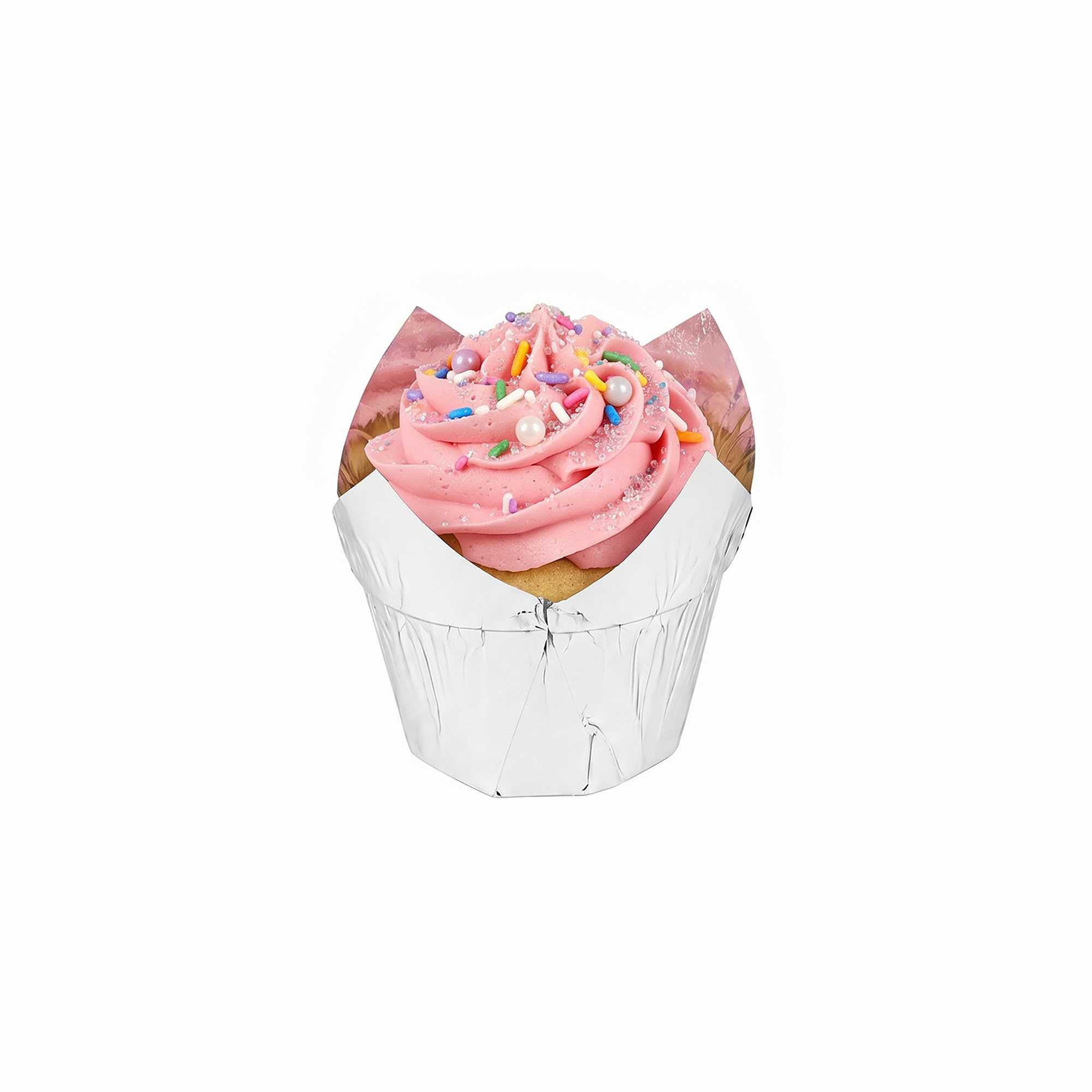 Panificio 4 oz Tulip Metallic Silver Paper Regular Baking Cup - 2 1/4" x 2 1/4" x 1 1/2" - 200 count box