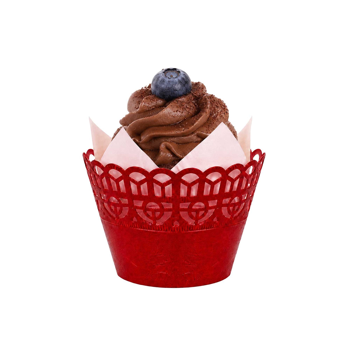 Bellissimo Round Cherry Red Paper Cupcake Wrap - 2 1/4" x 2 1/4" x 2" - 200 count box