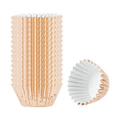 Panificio 0.4 oz Round Metallic Rose Gold Paper Baking Cup - Foil-Coated - 1 1/4