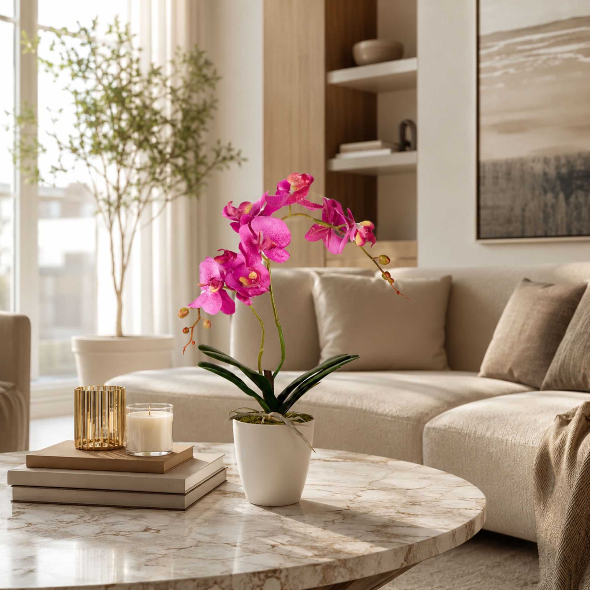 Fiore Magenta Plastic Moth Orchid in Plastic Pot - 8 Blooms - 4" x 4" x 15" - 1 count box