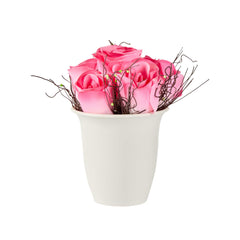 Fiore Pink Plastic Roses in Plastic Pot - 6 Blooms - 4