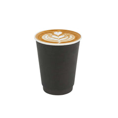 12 oz Black Paper Coffee Cup - Double Wall - 3 1/2