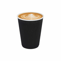 Restpresso 12 oz Black Paper Coffee Cup - Ripple Wall - 3 1/2
