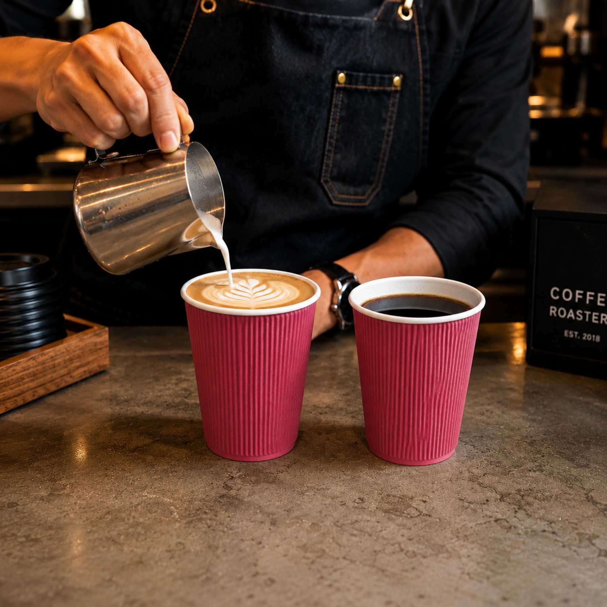 Restpresso 12 oz Crimson Paper Coffee Cup - Ripple Wall - 3 1/2" x 3 1/2" x 4 1/4" - 500 count box