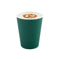 Restpresso 12 oz Forest Green Paper Coffee Cup - Ripple Wall - 3 1/2