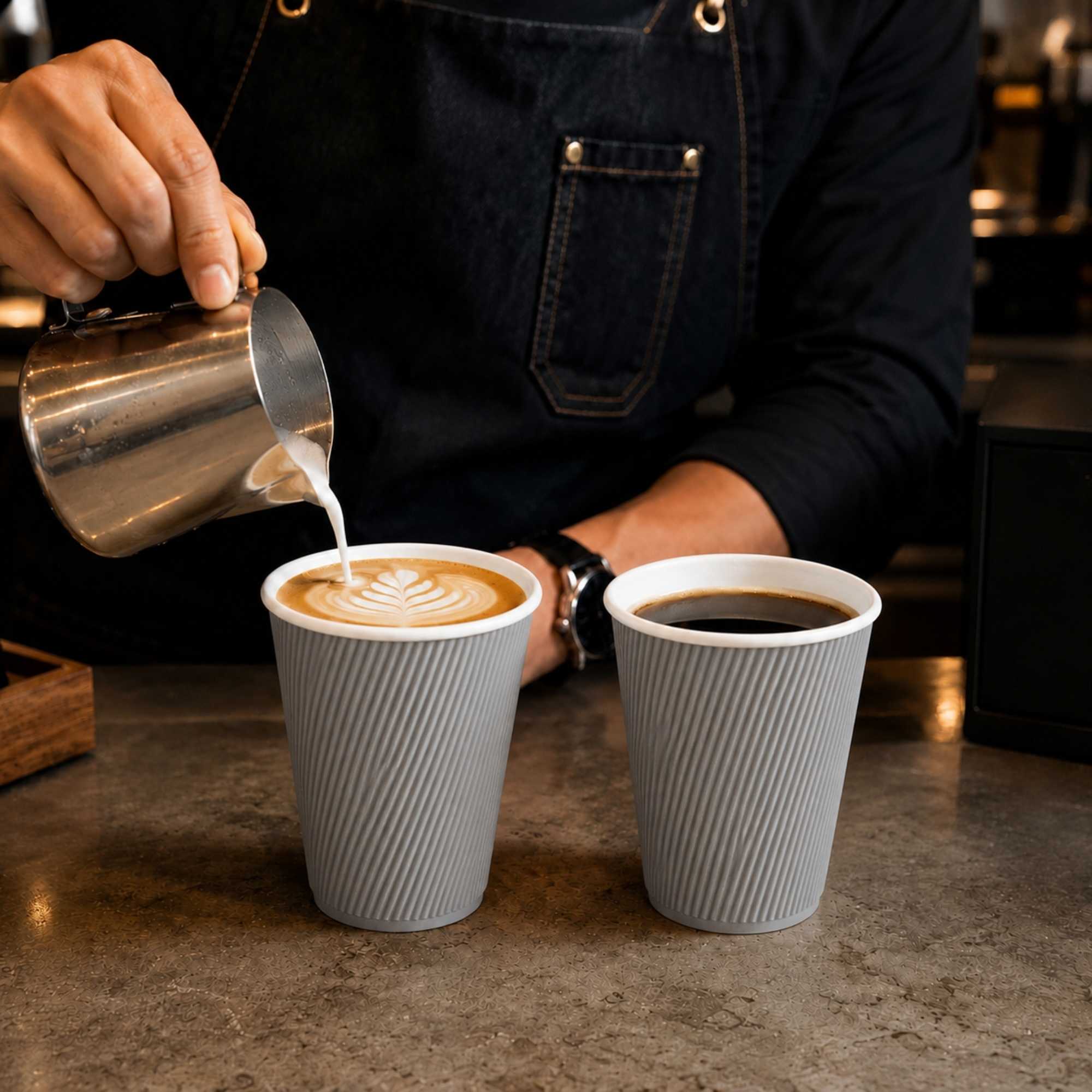 Restpresso 12 oz Gray Paper Coffee Cup - Ripple Wall - 3 1/2" x 3 1/2" x 4 1/4" - 500 count box