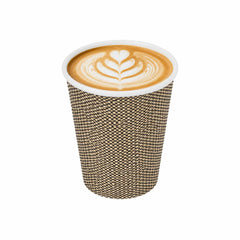 Restpresso 12 oz Mocha Pin Check Paper Coffee Cup - Spiral Wall - 3 1/2