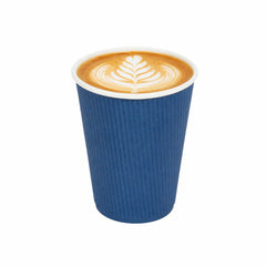 Restpresso 12 oz Midnight Blue Paper Coffee Cup - Ripple Wall - 3 1/2
