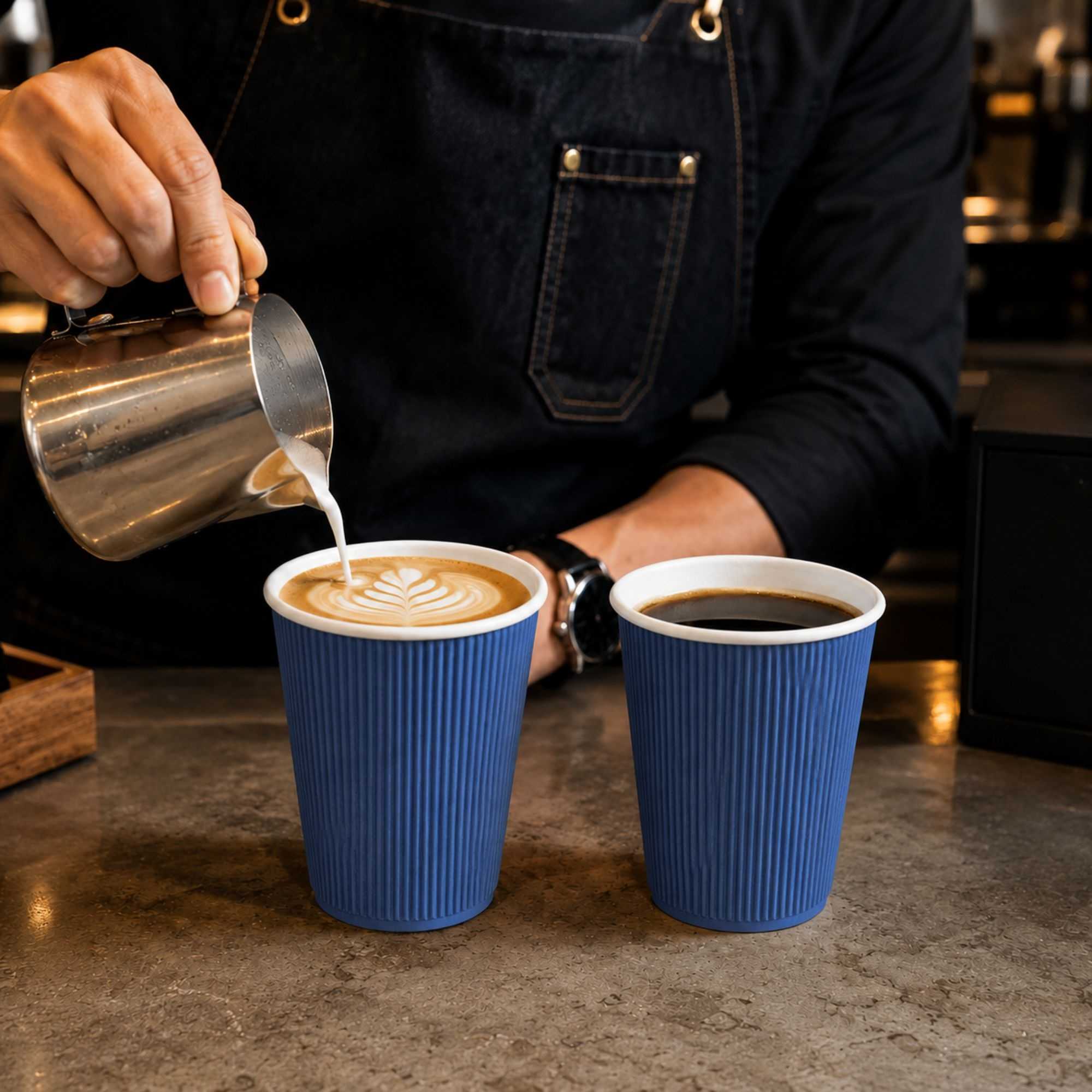 Restpresso 12 oz Midnight Blue Paper Coffee Cup - Ripple Wall - 3 1/2" x 3 1/2" x 4 1/4" - 500 count box