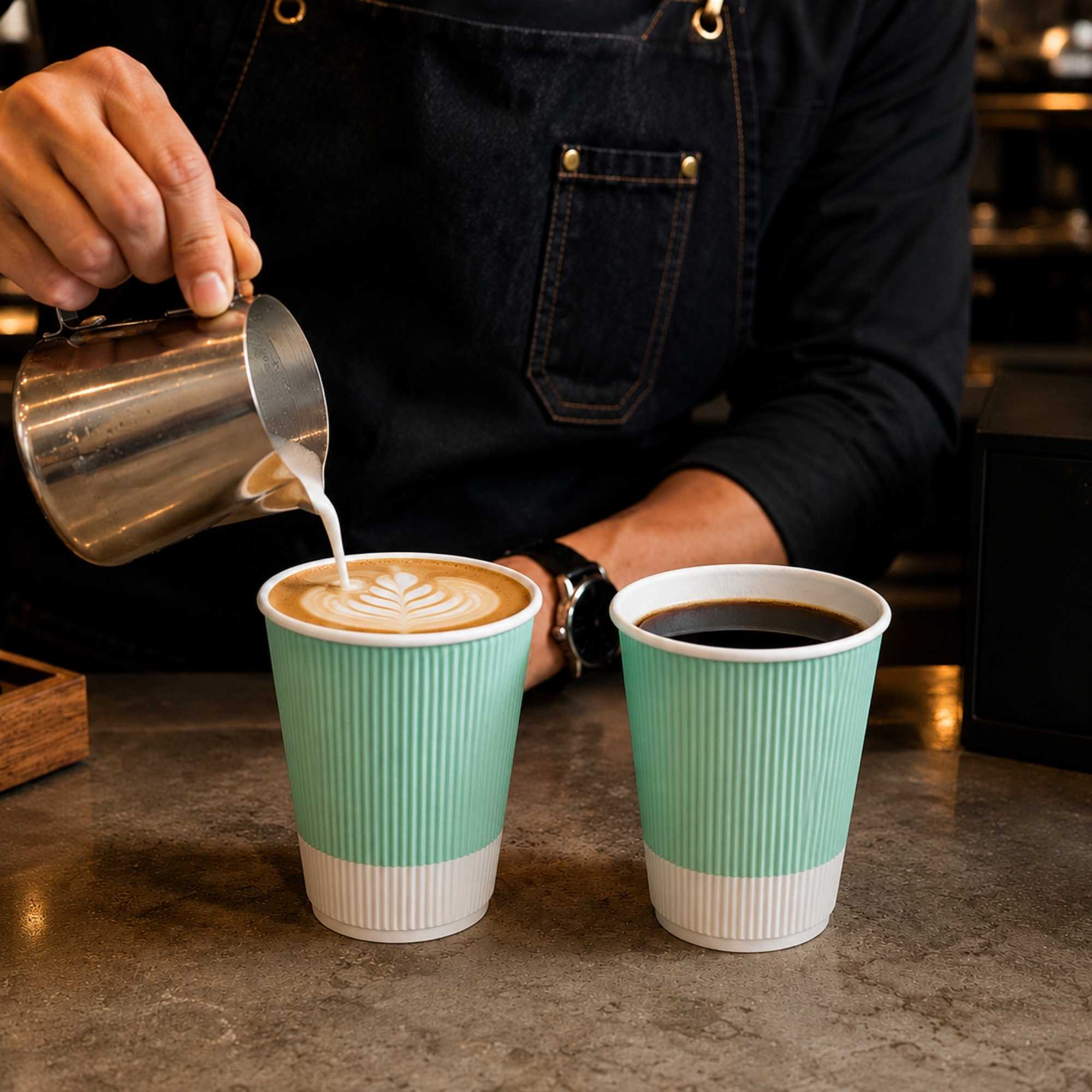 Restpresso 12 oz Light Green Paper Coffee Cup - Ripple Wall - 3 1/2" x 3 1/2" x 4 1/4" - 500 count box