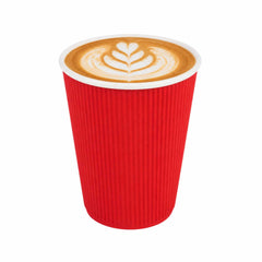 Restpresso 12 oz Red Paper Coffee Cup - Ripple Wall - 3 1/2