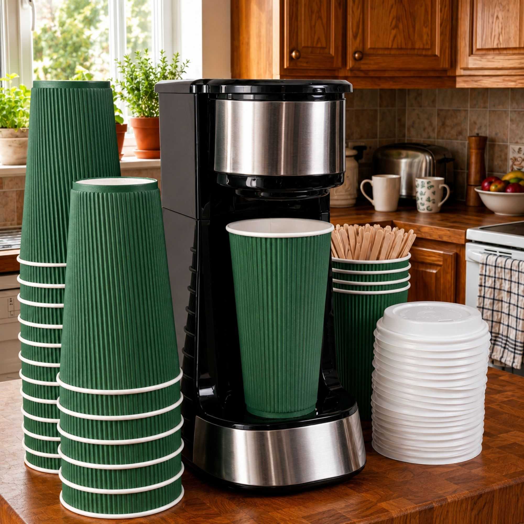 Restpresso 16 oz Forest Green Paper Coffee Cup - Ripple Wall - 3 1/2" x 3 1/2" x 5 1/2" - 500 count box