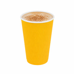 Restpresso 16 oz Yellow Paper Coffee Cup - Ripple Wall - 3 1/2
