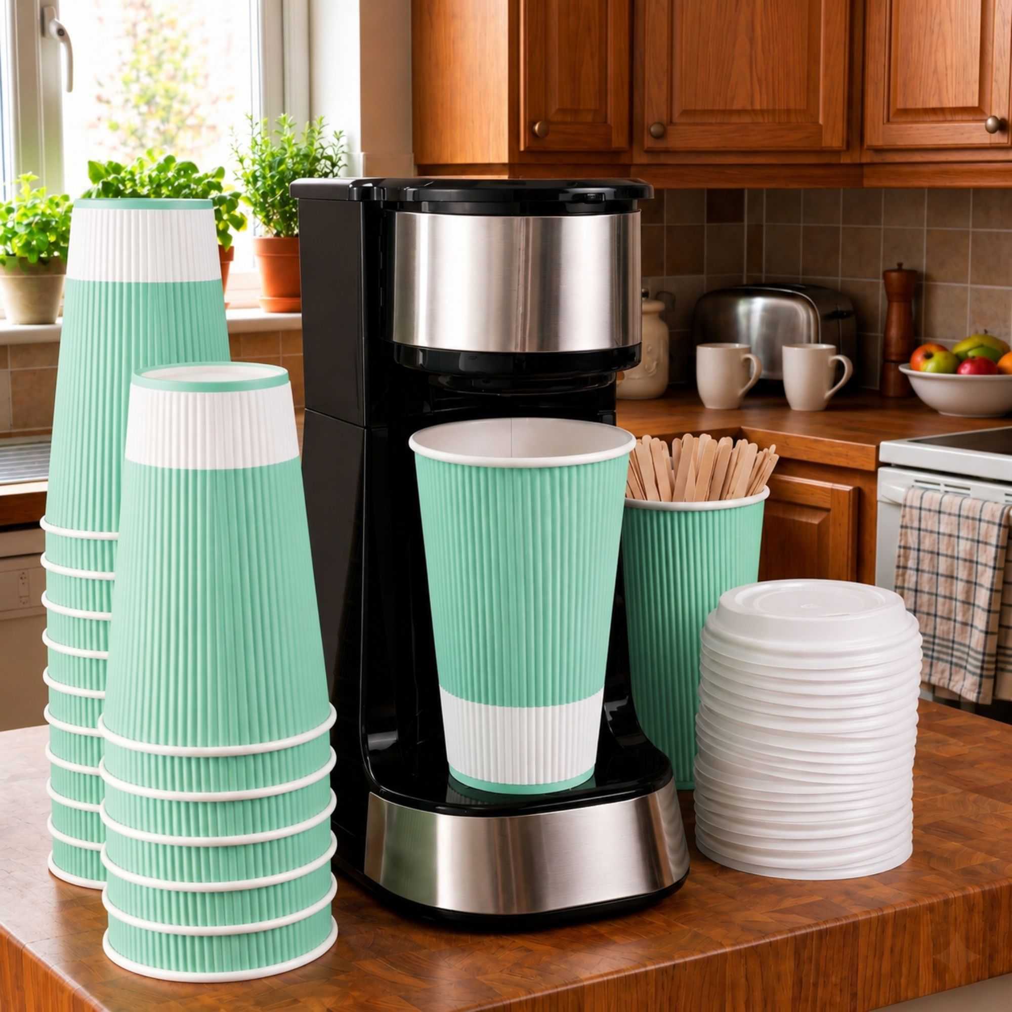 Restpresso 16 oz Light Green Paper Coffee Cup - Ripple Wall - 3 1/2" x 3 1/2" x 5 1/2" - 500 count box