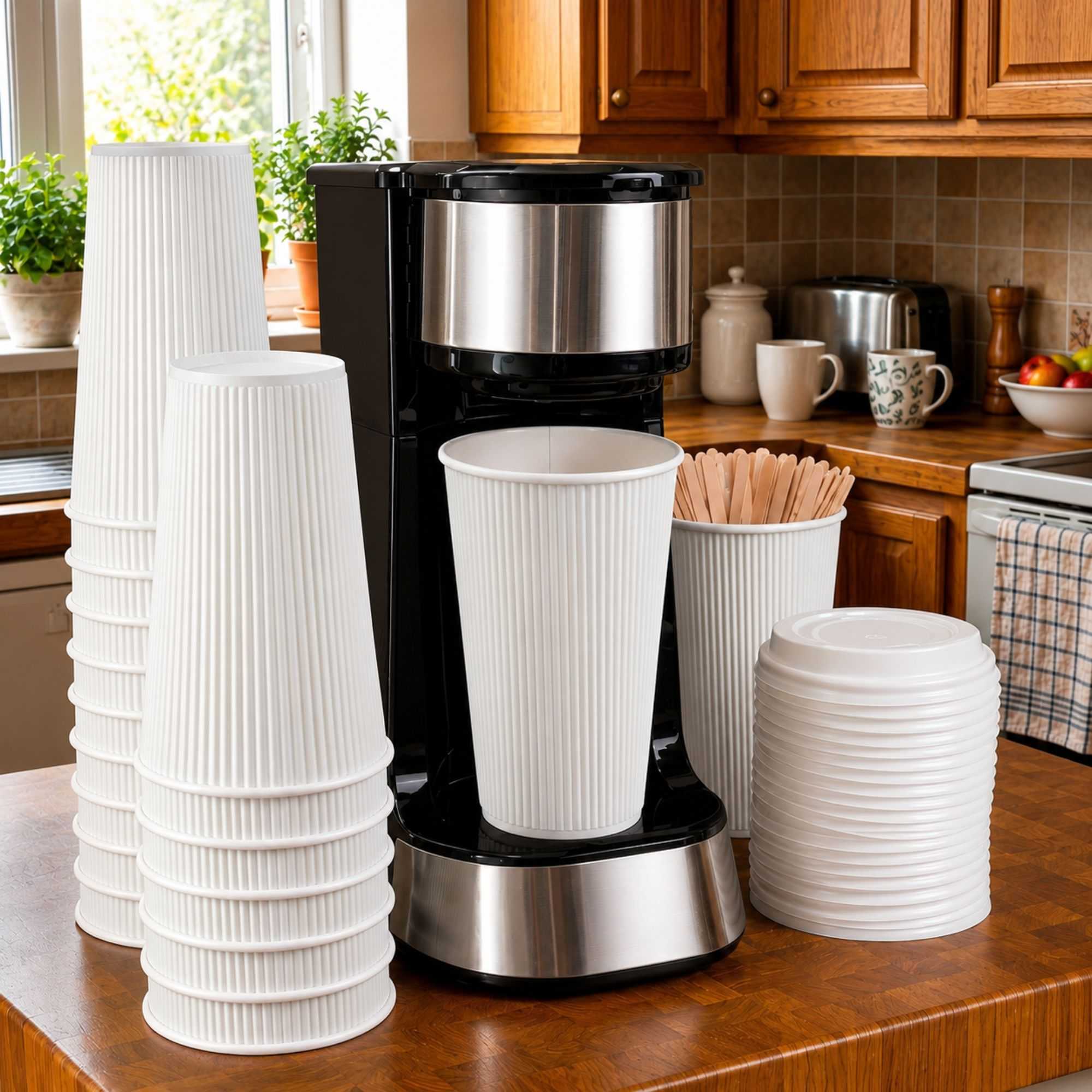 Restpresso 16 oz White Paper Coffee Cup - Ripple Wall - 3 1/2" x 3 1/2" x 5 1/2" - 500 count box