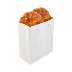 Vogue Rectangle White Paper Small Shopping and Take Out Bag - Glossy, Rope Handles - 6 1/2